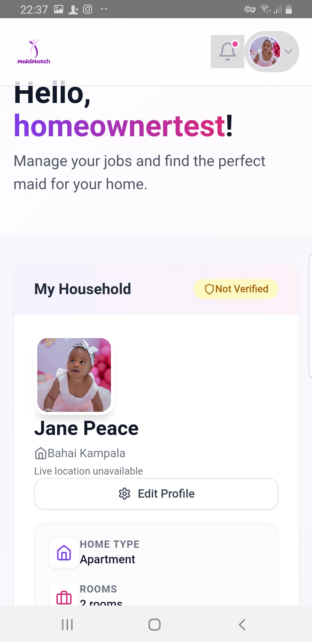 MaidMatch Homeowner Interface