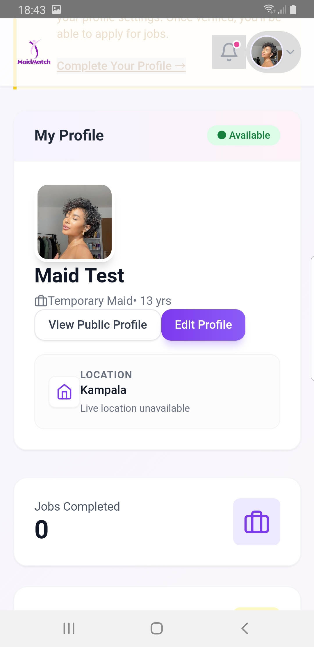 MaidMatch Maid Interface